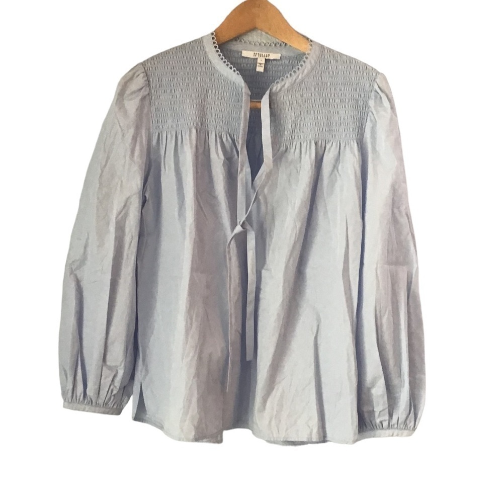NWOT 10 Crosby Derek Lam V Neck Long Sleeve Blue Top with Tie Front 8